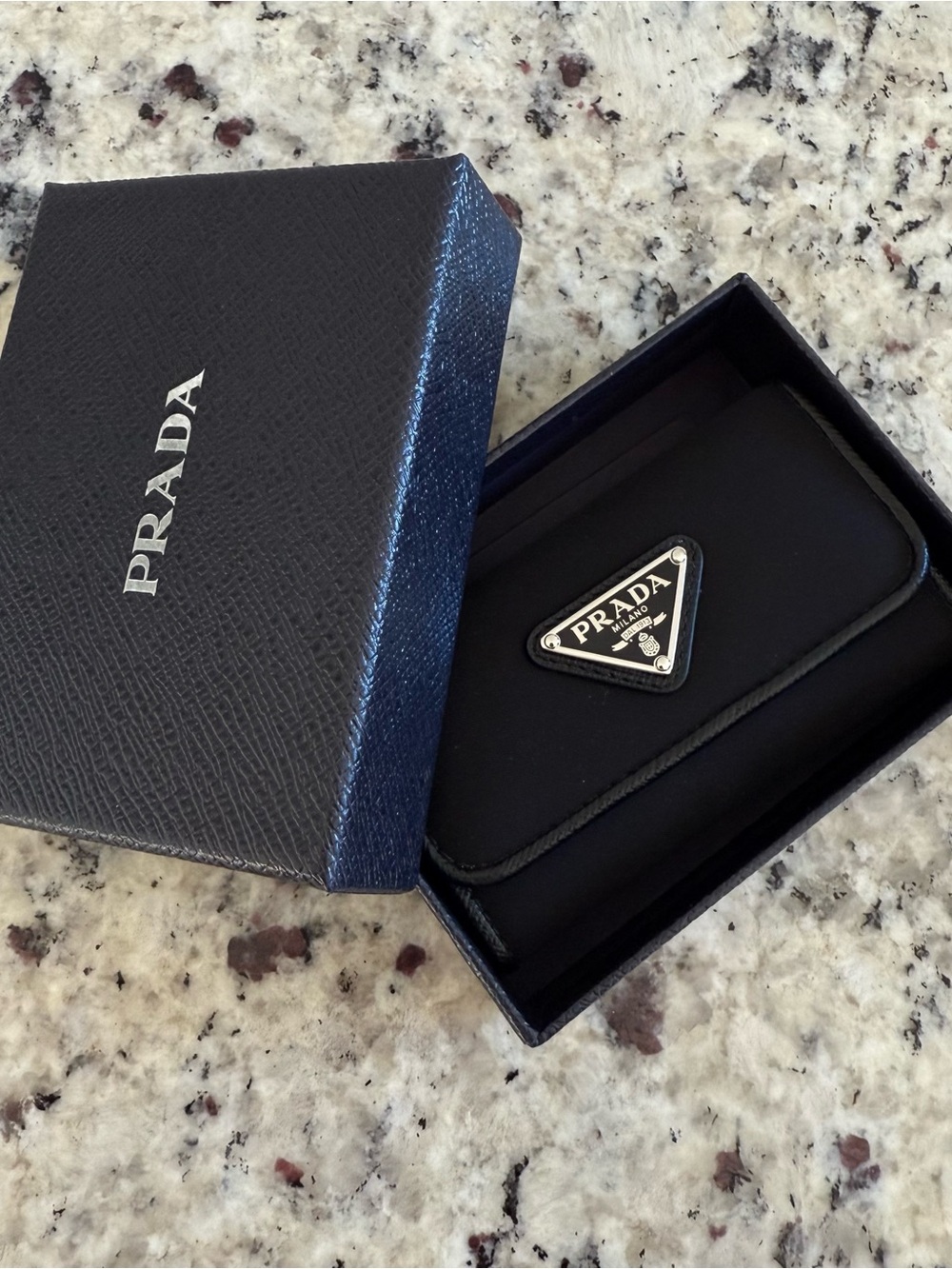 Prada Black Leather 6 Key & Card Holder with Triangular Logo